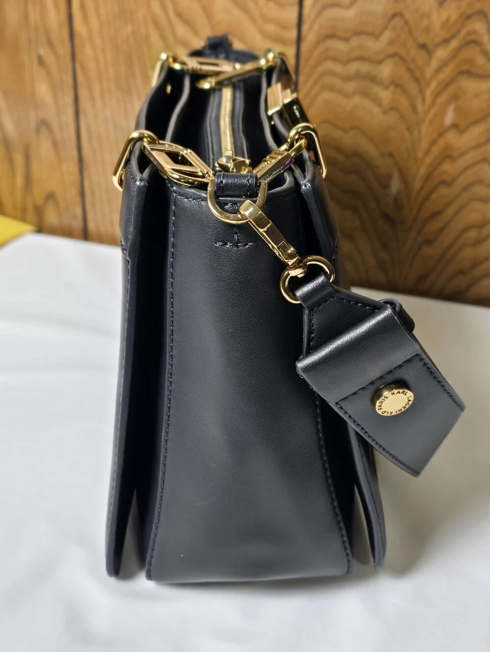 Karl Lagerfeld Black Leather Top-Handle Crossbody Bag